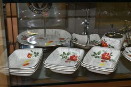 A QUANTITY OF MIDWINTER FASHION SHAPE 'ROSE MARIE' PATTERN TABLEWARE, comprising cake stands,