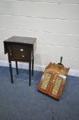 AN LATE VICTORIAN WALNUT TWO DOOR PURDONIUM, with pressed brass panels, and shovel, along with an