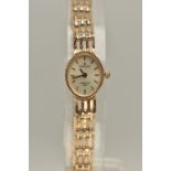 A LADYS 9CT GOLD 'SOVEREIGN WRISTWATCH, quartz movement, oval dial signed 'Sovereign', baton