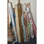 SEVENTEEN PART ROLLS OF FABRIC, mostly upholstery weights, various fabrics, amounts, colours and