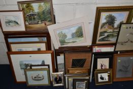 A QUANTITY OF PAINTINGS AND PRINTS ETC, to include a number of amateur watercolours by Ron Coles,