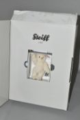 A BOXED STEIFF CLUB MINIATURE BEAR 2008, white ear label and gold button, a white Alpaca Teddy Bear,