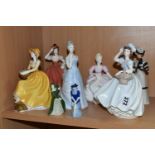 FIVE COALPORT LADIES OF FASHION AND THREE OTHERS, comprising a boxed 'Christina' , 'Joy', '