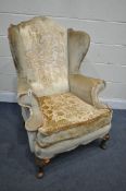 A GEORGIAN STYLE WING BACK ARMCHAIR, on cabriole front legs (condition report: -in need of