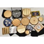 A BOX OF COMPACTS AND PILL BOXES, to include eight 'Stratton' compacts some with boxes and or