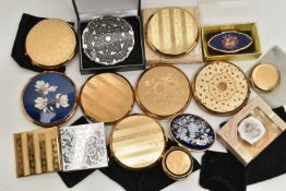 A BOX OF COMPACTS AND PILL BOXES, to include eight 'Stratton' compacts some with boxes and or
