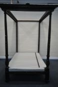 A 19TH CENTURY 4FT6 FOUR POSTER FULL TESTER BEDSTEAD, with a folding bed base, and 'The York bed