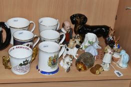 A GROUP OF CERAMICS, to include two Beswick Beatrix Potter figures 'Pickles' - BP2a backstamp,