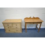 A 19TH CENTURY PINE CHEST OF TWO SHORT OVER TWO LONG DRAWERS, width 104cm x depth 46cm x height