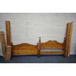 TWO 4FT6 PINE BEDSTEADS, with side rails and slats