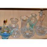 A GROUP OF CUT CRYSTAL AND OTHER GLASSWARES, to include a Caithness Tranquillity pale aqua and clear