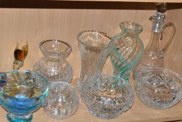 A GROUP OF CUT CRYSTAL AND OTHER GLASSWARES, to include a Caithness Tranquillity pale aqua and clear