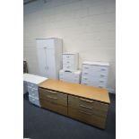 AN WHITE MATCHED BEDROOM SUITE, comprising a two door wardrobe, width 81cm x depth 50cm x height