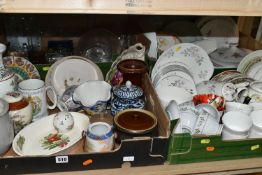 FOUR BOXES OF CERAMICS AND GLASS, including Chinese and Japanese pottery and porcelain, assorted tea