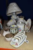 A GROUP OF POOLE POTTERY, comprising a Traditional Ware Bluebird table lamp, preserve/jam pot and