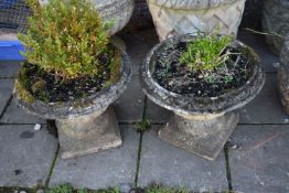 A PAIR OF COMPOSITE CAMPAGNA URNS, diameter 53cm x height 42cm (condition - one with a cracked