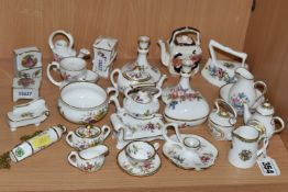 A GROUP OF HAMMERSLEY, COALPORT, SPODE AND OTHER CERAMIC MINIATURES, to include a Coalport Ming Rose