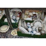 SEVEN BOXES OF ASSORTED TEA AND DINNERWARE, to include a Coronet Ware 'Nell Gwyn' five pieces