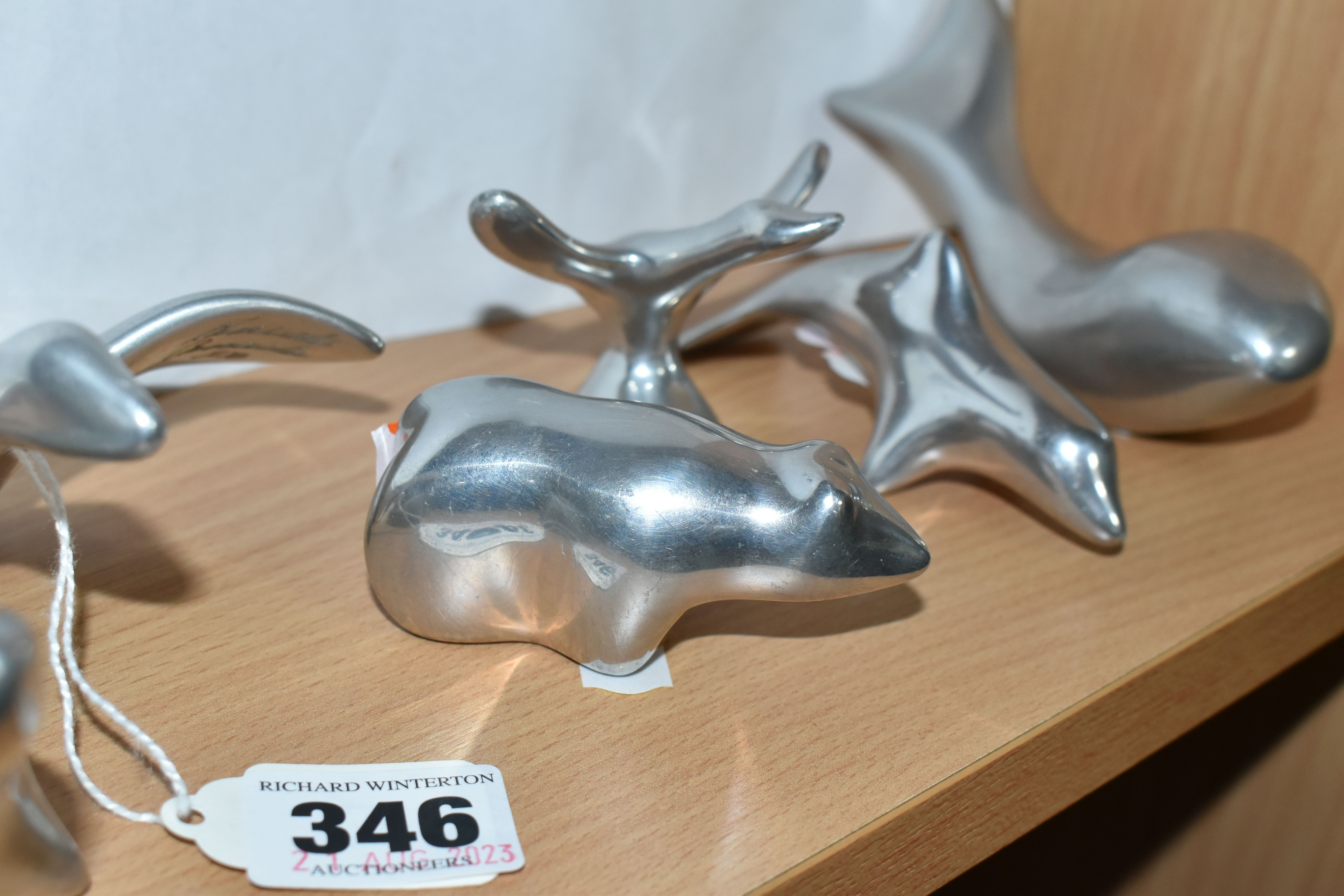 SEVEN STYLISED ANIMAL AND BIRD FIGURES BY HOSELTON, CANADA, each aluminium figure is signed and - Image 2 of 5
