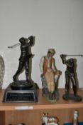 A LLADRO 'CONSTANT COMPANIONS' FIGURE AND TWO FIGURES OF GOLFERS, comprising Constant Companions