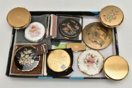 A BOX OF ASSORTED COMPACTS, to include nine 'Stratton' compacts of various designs, a large circular