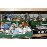 THREE BOXES AND LOOSE CERAMICS AND GLASS, including a Royal Doulton figure 'Wendy' HN2109, two
