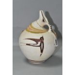 A GREEK POTTERY TERRACOTTA JUG, bearing the label 'Potter: A Gaitanis, From Thera, Hand painted