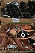 TWO BOXES OF VINTAGE CAMERAS, over forty cameras, to include a Yashica Limister-D camera, Fujica