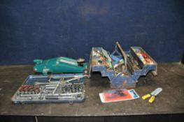 A COLLECTION OF AUTOMOTIVE TOOLS including a Gedore socket set, a trolley jack (no pole), Draper and