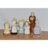 SIX ROYAL WORCESTER CANDLE SNUFFERS, comprising 'Hush', 'Feathered Hat', 'Young Girl', 'Mob Cap',