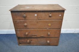 A 19TH CENTURY PAINTED PINE CHEST OF TWO SHORT OVER THREE LONG DRAWERS, width 91cm x depth 51cm x