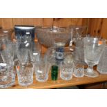 A GROUP OF CUT CRYSTAL AND OTHER GLASS WARES, to include a Baccarat Oceania green insert for a vase,