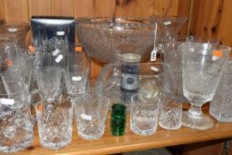 A GROUP OF CUT CRYSTAL AND OTHER GLASS WARES, to include a Baccarat Oceania green insert for a vase,