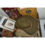 MILITARY AND SCOUTING INTEREST, ETC, a box containing a khaki felt slouch hat, size 7, a canvas ruck