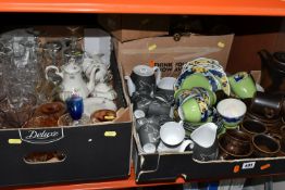 THREE BOXES OF METALWARE, TEAWARE AND GLASSWARE, to include an Alka - Meissen coffee set, a Bavarian