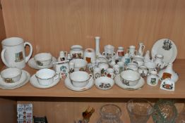 A COLLECTION OF W H GOSS CRESTED WARES, to include teacups and saucers, a tyg (sd) and small vases