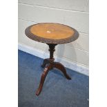 A LATE VICTORIAN WALNUT AND MARQUETRY INLAID TRIPOD TABLE, on a turned support, diameter 50cm x
