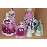 THREE COALPORT LADY FIGURINES, TOGETHER WITH FIVE SMALL COALPORT FIGURINES, comprising a limited