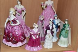 THREE COALPORT LADY FIGURINES, TOGETHER WITH FIVE SMALL COALPORT FIGURINES, comprising a limited