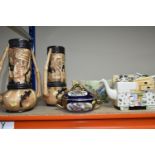 A GROUP OF CERAMICS, comprising two early 20th century Bretby Pottery Bamboo Ware vases, twin