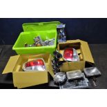 A QUANTITY OF CAR LIGHTS AND MISC, to include a RH and a LH Fiat 500 07-15 tail lamp and a boxed