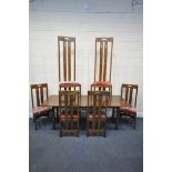 IN THE MANNER OF CHARLES RENNIE MACINTOSH, AN OAK REFECTORY TABLE, on square legs, length 198cm x