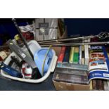 SIX BOXES OF MISCELLANEOUS SUNDRIES, to include books, D.V.D's , Morphy Richards iron, a Sony