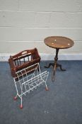 A MAHOGANY WINE TABLE, and two magazine racks (condition report: -wooden magazine rack with