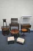 A SELECTION OF OCCASIONAL FURNITURE, to include an oak side table with two drawers, oak nest of