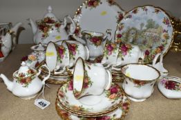 ROYAL ALBERT 'OLD COUNTRY ROSES' PATTERN TEAWARE, comprising teapot (broken and reglued spout), milk
