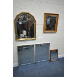 A SELECTION OF VARIOUS WALL MIRRORS, to include a gilt framed bevelled edge wall mirror, with a