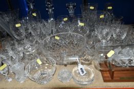 A GROUP OF CUT CRYSTAL AND GLASSWARE, comprising a Tudor Crystal stemmed fruit dish, a Dartington
