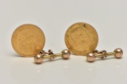 A PAIR OF MOUNTED RUSSIAN 5 RUBLE COIN CUFFLINKS, one coin dated 1887 the other 1899, mounted to