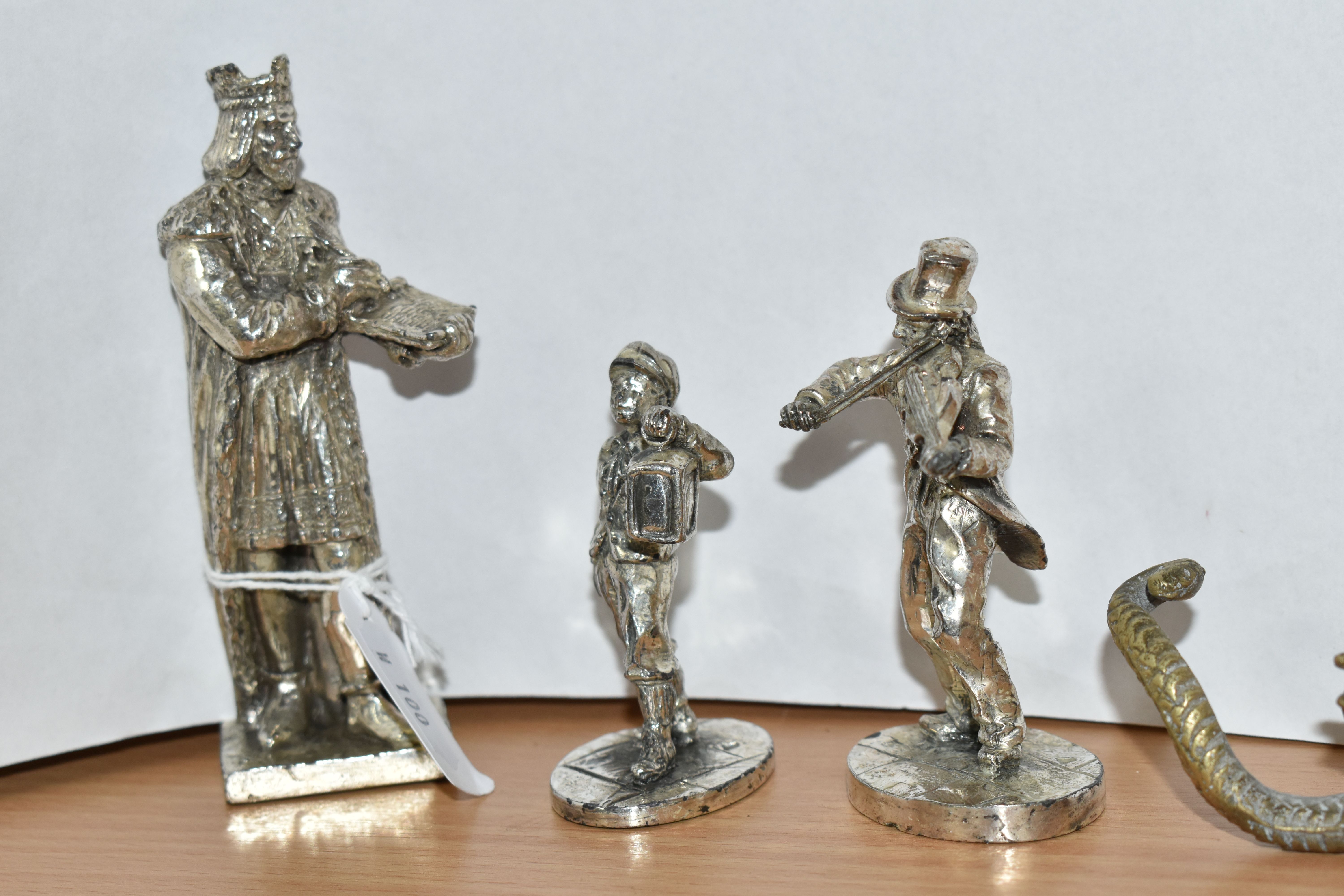 FIVE METAL FIGURES, comprising three plated lead figures: King John signing the Magna Carta, a - Image 5 of 6